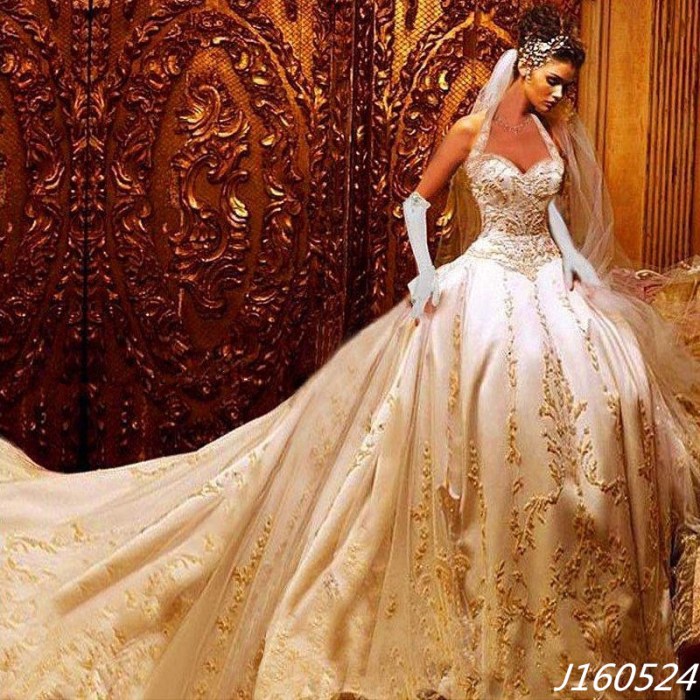 Ivory and gold wedding dresses