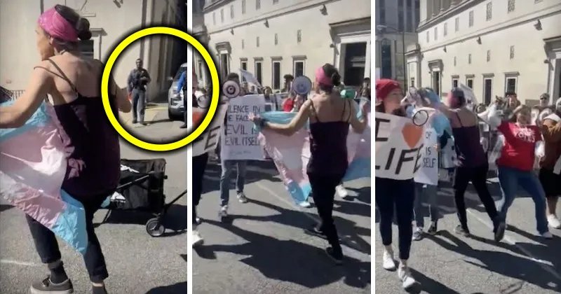 Activist Waving Transgender Flag Slams Into Pro-Life Marchers