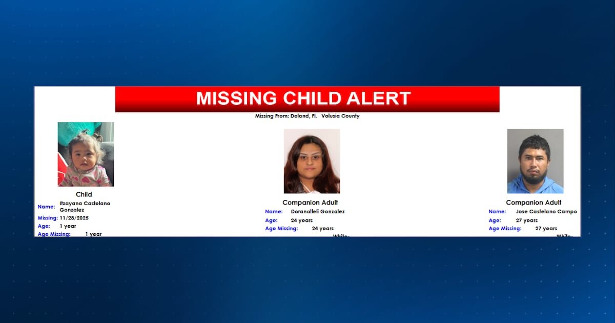 A Florida missing child alert has been issued for a toddler who was last seen in DeLand – WFTV