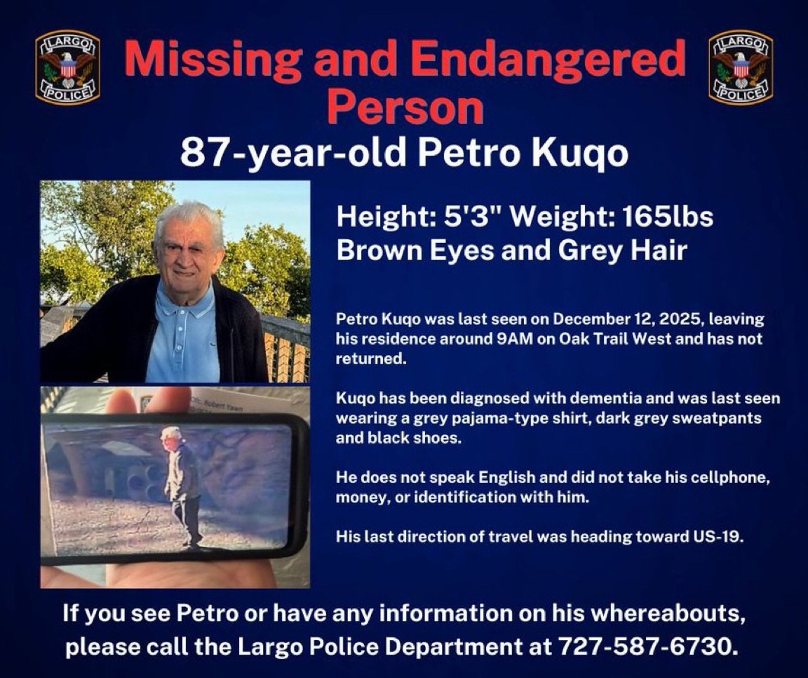 Largo: Petro Kuqo Still Missing Two Weeks Later, Search Efforts Ongoing